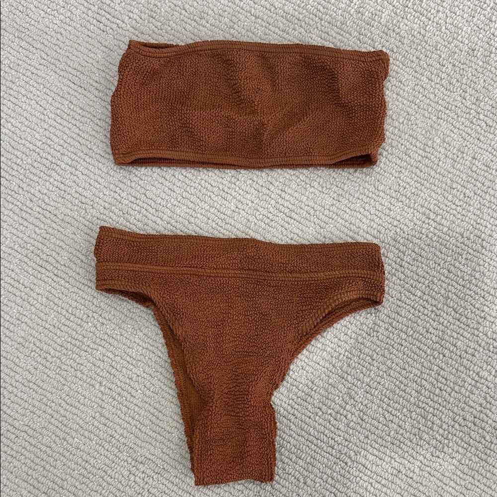 Hunza G. Strapless Bikini Top and Hi Rise bottom set